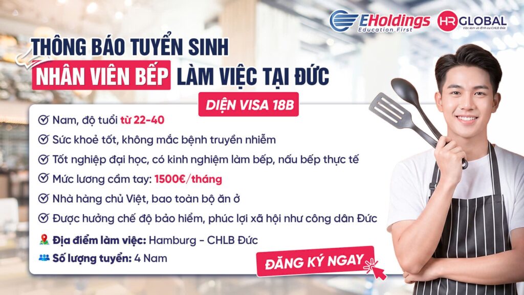Thông báo tuyển sinh Nhân viên bếp làm việc tại CHLB Đức diện Visa 18B
